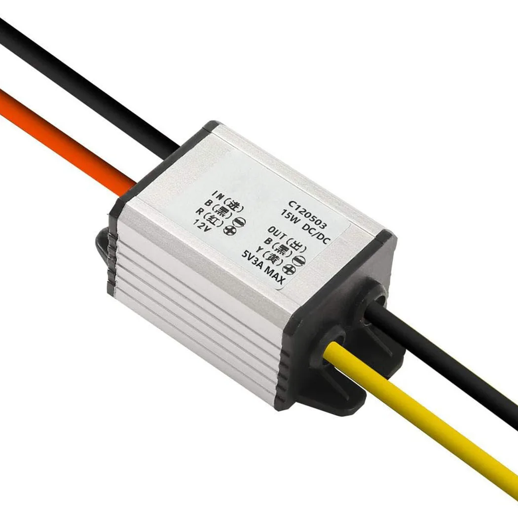 12V to 5V Car Power Converter - 3A 15W Step-Down Voltage Regulator with Auto Protection