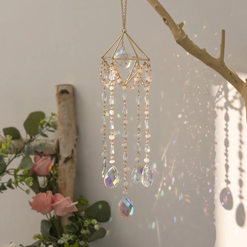 Sun Catcher Crystal Teardrop Chandelier Wind Chime Prism Suncatcher Rainbow Maker Light Catcher Window Garden Decoration Hanging