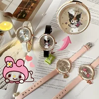 Quartz Watch Kawaii Cartoon Anime Figure Melody HelloKittys Kuromi Cinnamoroll High Quality White Leather Watch Girl Gifts 1
