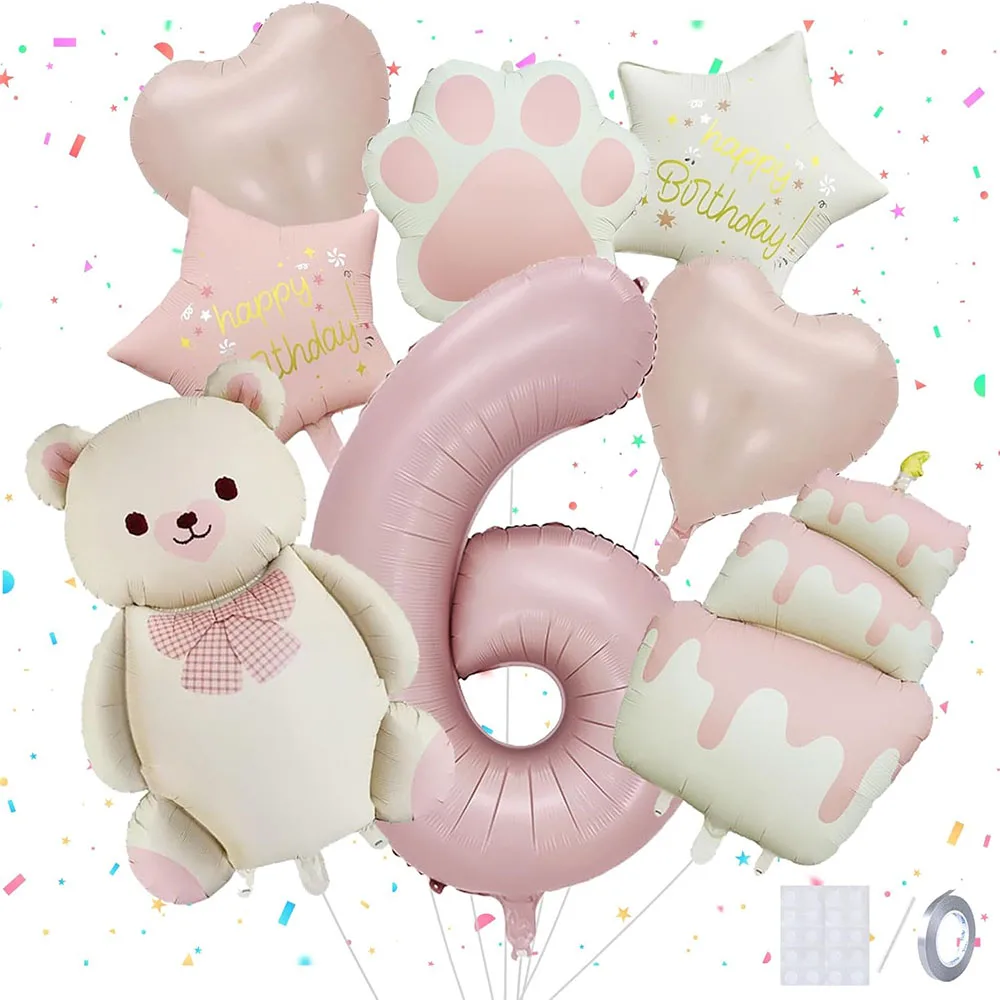 8 Stück rosa matte Bärenfolien-Themenballon für Geburtstagsparty-Dekoration, niedliches Tierbär-Thema, Event, Babyparty, Dekorationen, Geschenk – Detail 8