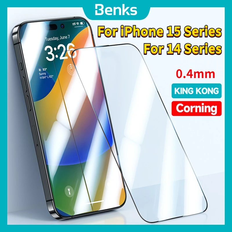 

Benks 0.4mm King Kong Corning HD Tempered Glass Film For iPhone 15 Pro Max 14 Pro Max Explosion-Proof Anti-drop Screen Protector