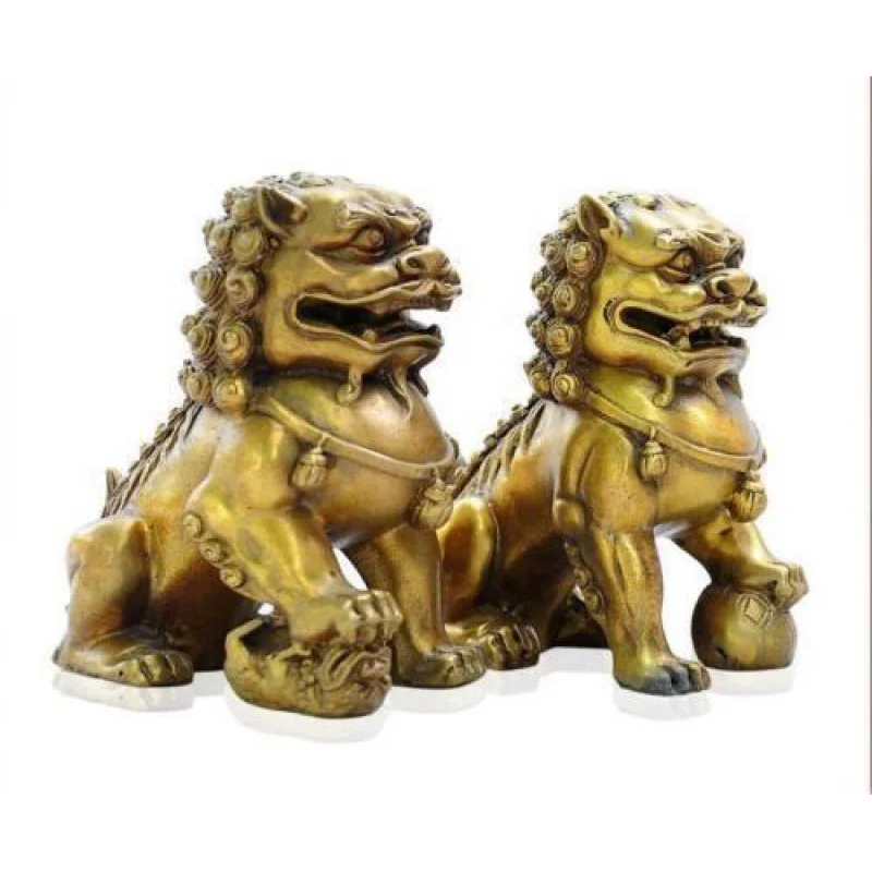 

Chinese Feng Shui Bronze Guardian Door Phylactery Foo Dog Lion Statue Pair