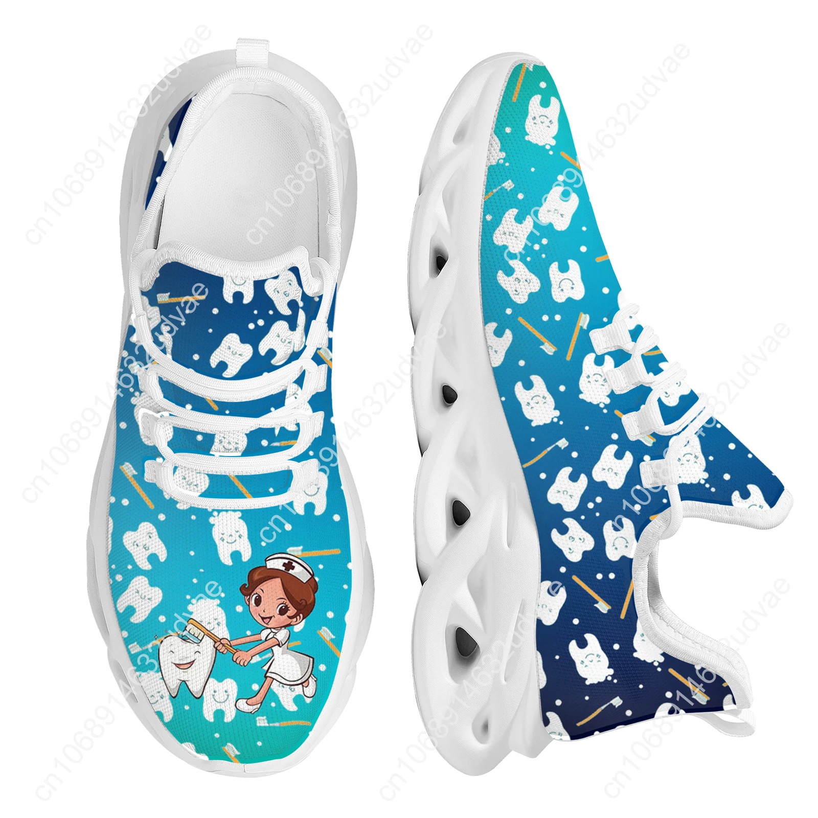 Women Casual Shoes Cute Teeth and Nurse Cartoon Lightweight Mesh Swing Sneakers for Ladies Tennis Sneakers Zapatilla