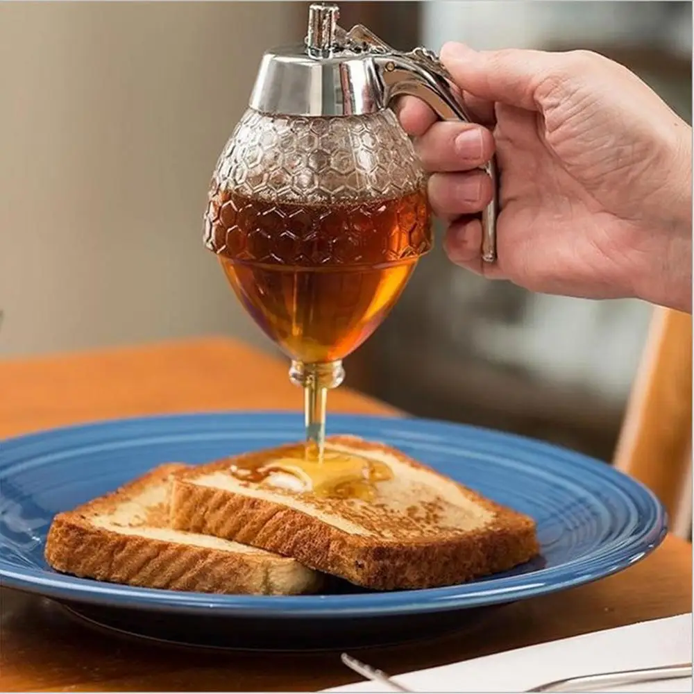 Description Picture 2 of itemAcrylic Honey Dispenser Honey Bottle Jar Squeeze Bottle With Lid And Honey Glass Stand Non-toxic Vacuum Plating Honey Syrup Cup