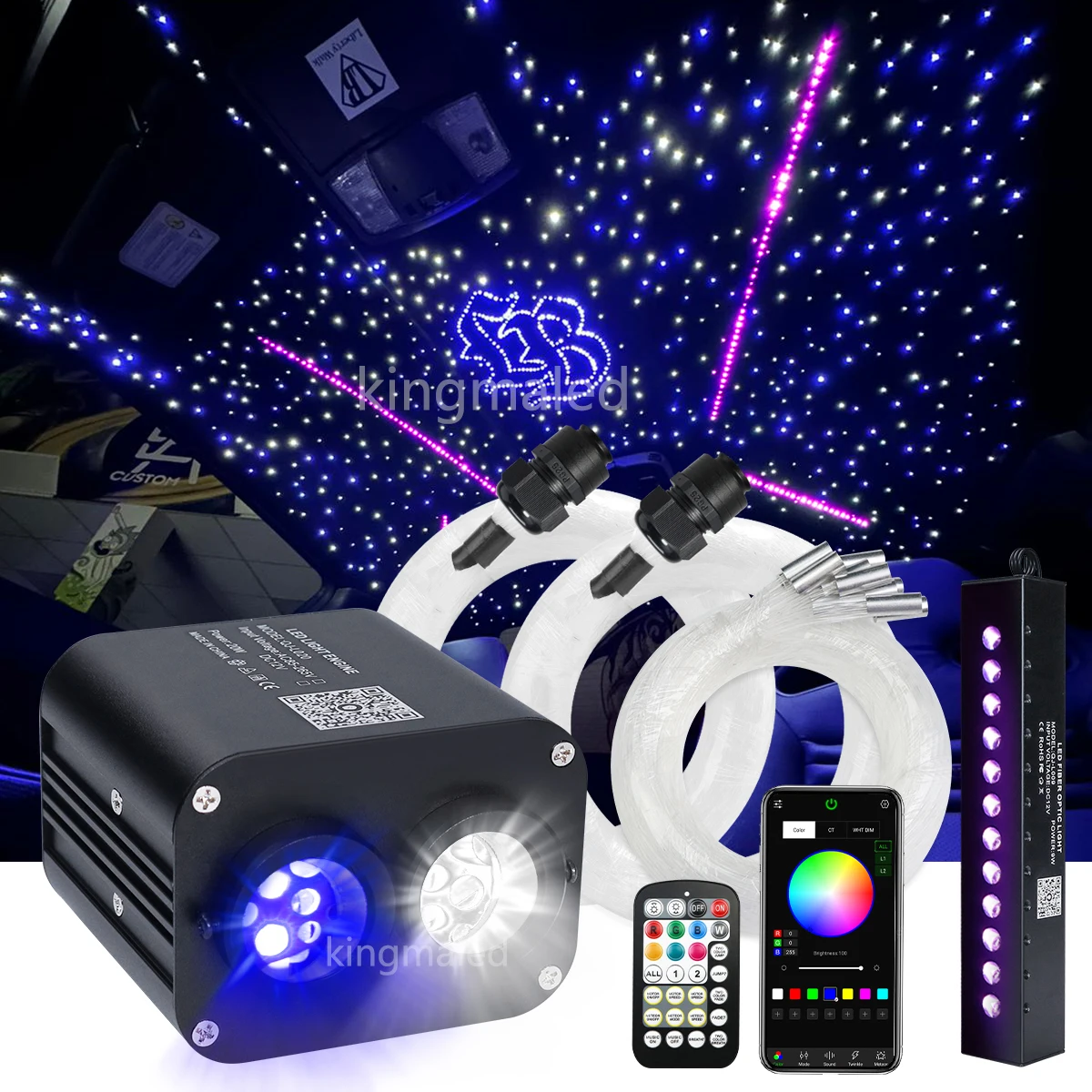 20W Twinkle Car Roof Star Light with RGB Meteor Music APP Control Fiber Optic Star Ceiling Light Kit for Starry Sky ceiling fiber optic ceiling kit