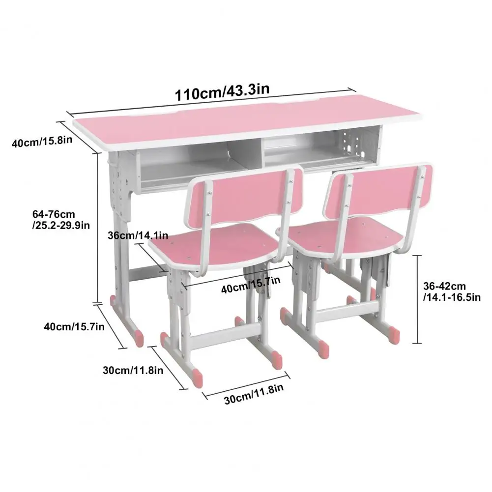Children Double Seat Study Table Height Adjustment, 150lbs Load Capacity Chair And Desk Set with Anti-slip Rubber Leg Cover 6