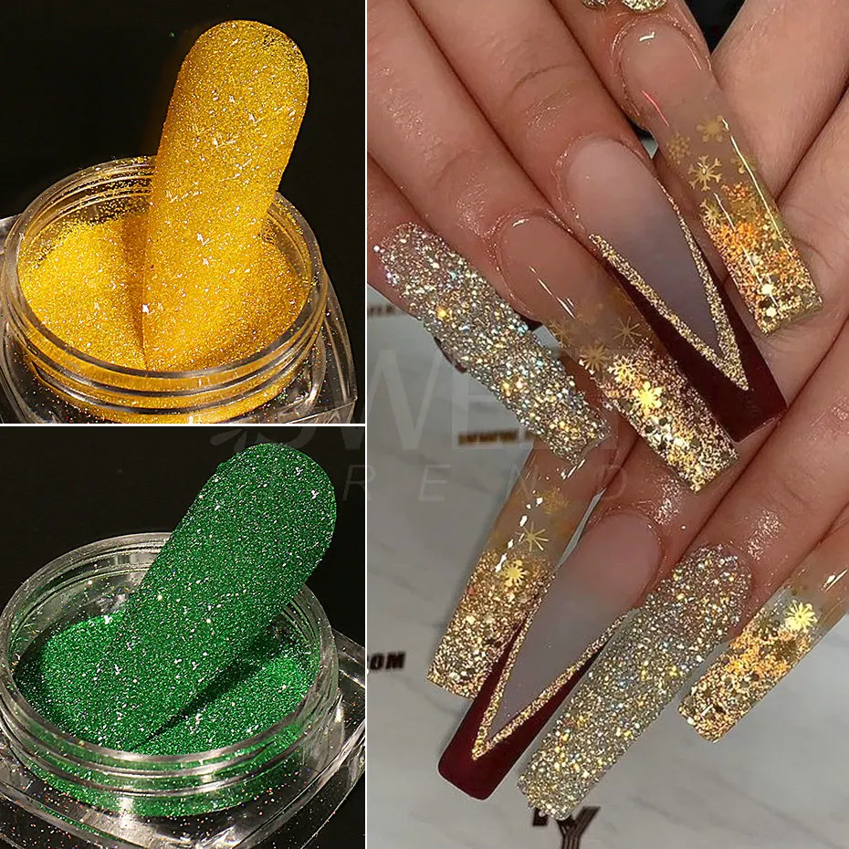 12 Colors Reflective Glitter Nail Powder for Manicure Decoration nail powder