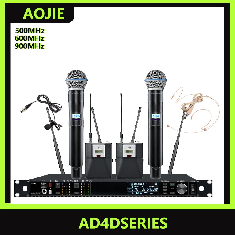 AOJEAD4D 최고 전문 무선 마이크 세트, 초장거리 UHF 듀얼 채널 무대 성능 마이크 세트 ad1 헤드 장착형 마이크 ad2 휴대용 마이크 다양한 다기능 고품질 마이크