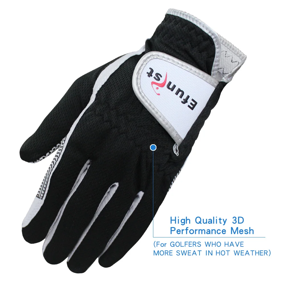 Efunist Golf Glove For Men Non-Slip Patterned Microfiber Black Breathable Left Hand 3D Performance Grip Comfortable Golf Gloves