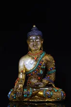 

9" Tibetan Temple Collection Old Natural Crystal filigree gem Shakyamuni Sitting Buddha worship buddha Town house Exorcism