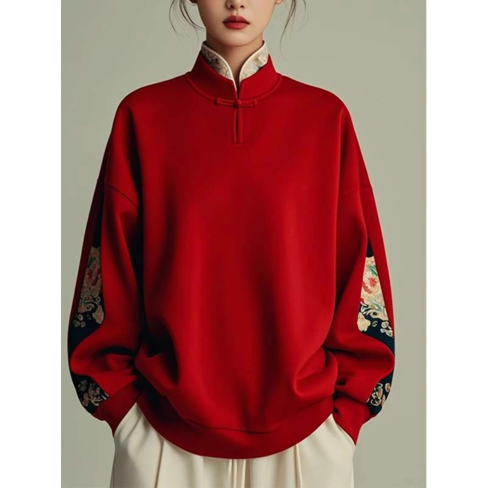 Red Oversized Hoodie Men's Autumn Winter Comfortable Loose Fit Fashionable Chinese Style Polyester Fabric Warmth Retention - 4
