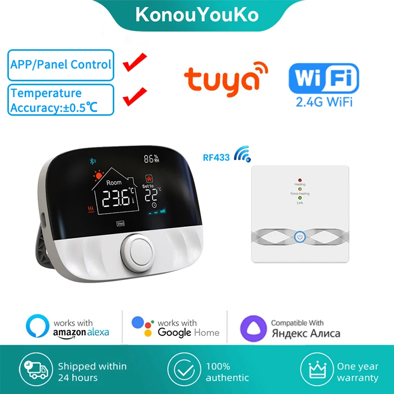

Tuya Smart Home RF 433 WiFi Smart Thermostat Water Gas Boiler Temperature Controller Actuator Programmable Support Alexa Google