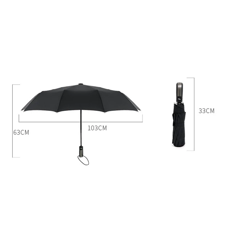 10 Bone Black Glue Fully Automatic Umbrella With Thick And Durable Keel Three Fold Umbrella UV Resistant Folding