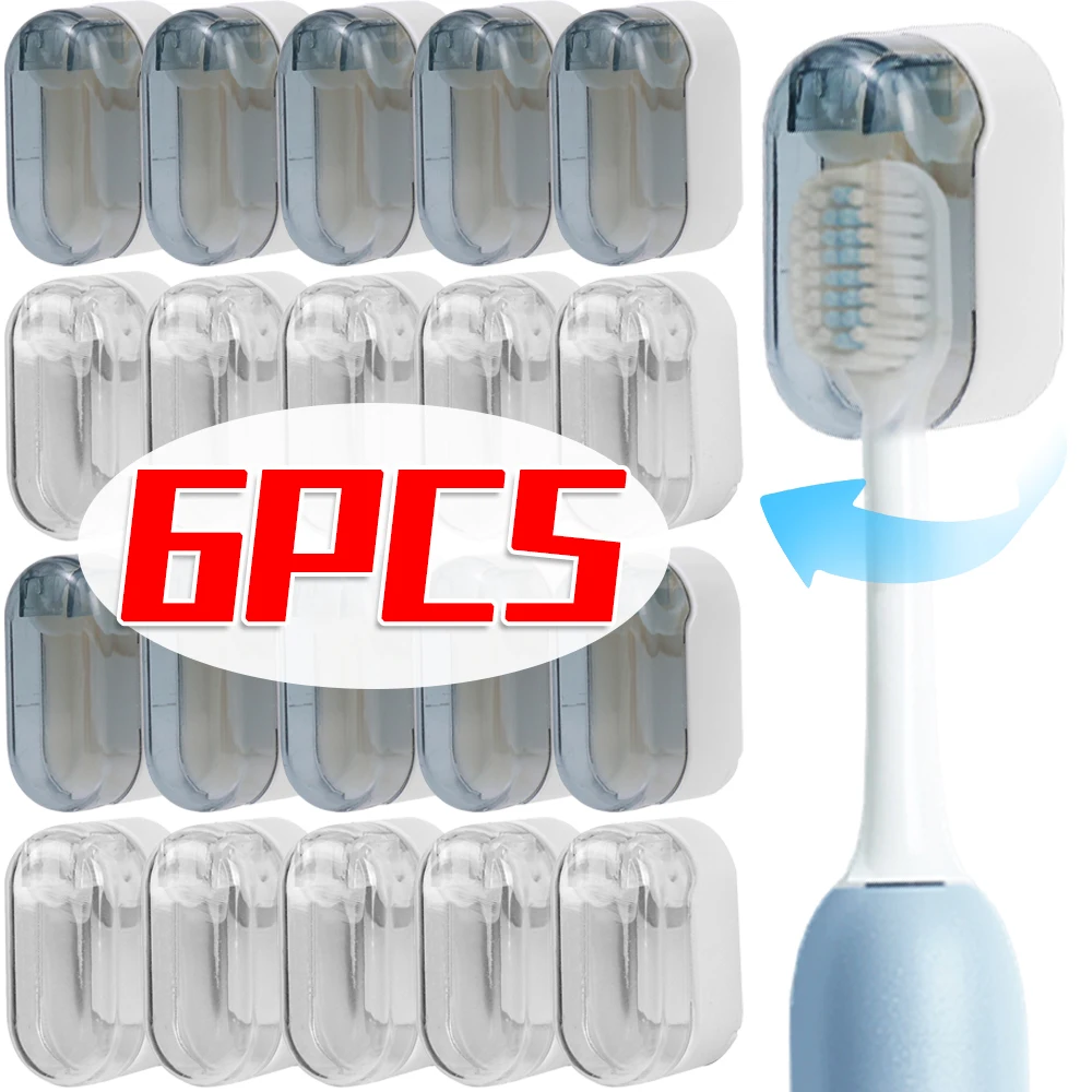 1/6pcs Punch-free Toothbrush Holders Wall-Mounted Self Adhesive Toothbrush Racks Dust-free Space Saving Bathroom Organizer Boxes