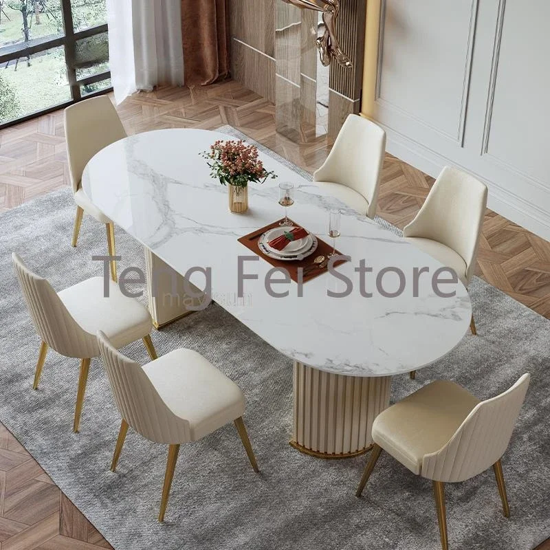 

White Oval Kitchen Glossy Rock Board Dinner Table Modern Luxury Chairs Nordic Postmodern Simple Mesa De Comedor Furniture WK