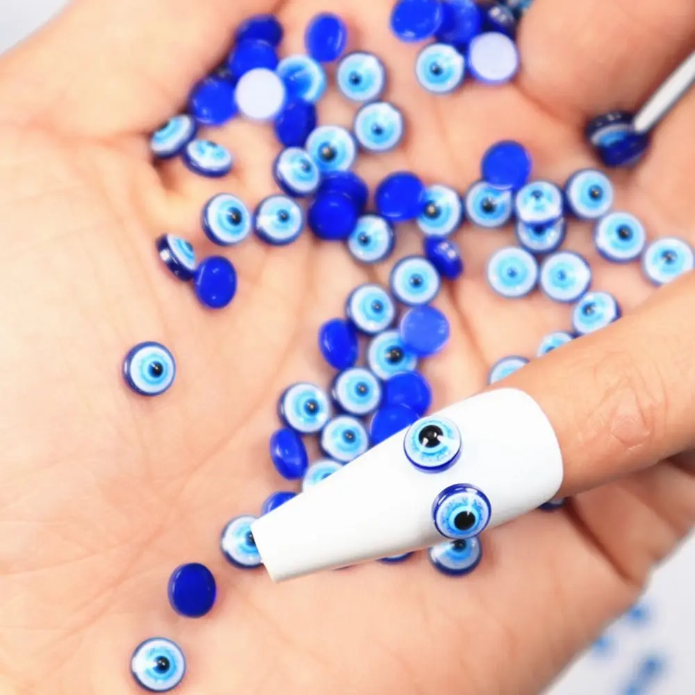 

20Pcs 6mm Blue Eye Resin Nail Charms Half Round Shape Beads Acrylic Cabochon Flatback Eye Design Nail Jewelry Decoration