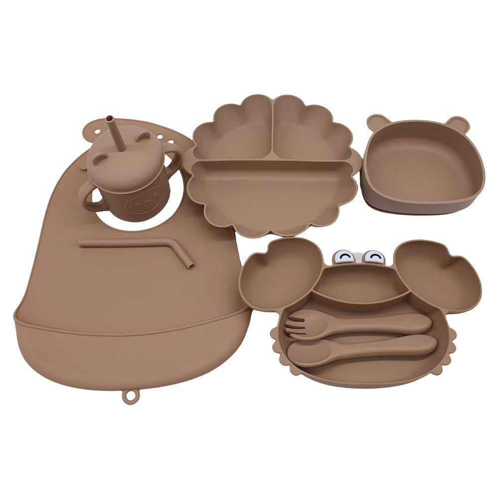 Meal Bib Pumpkin Divided Plate Baby Suction Cup Self-Feeding Eating Training Bowl Complementary Tableware Set 3