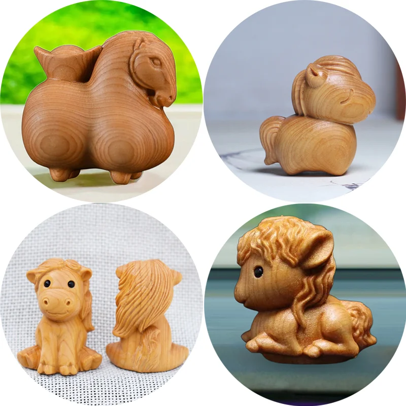 2026年新年干支馬像 太った馬が手作りの木製彫刻馬の置物を運びます