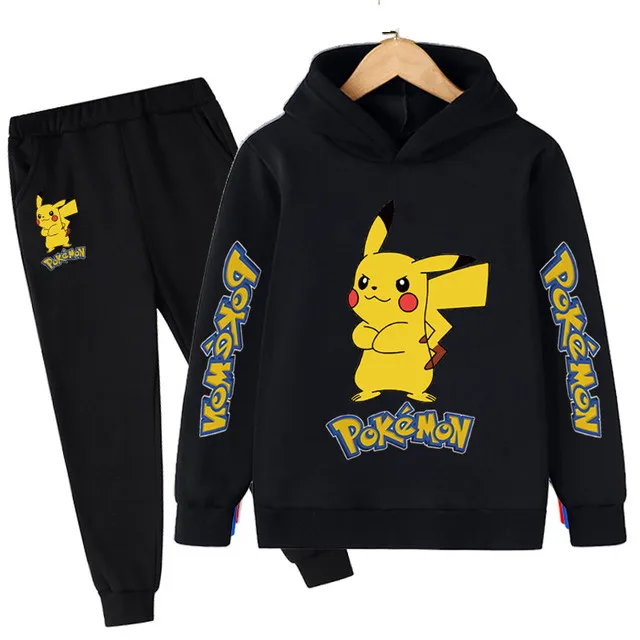 2022Conjunto de roupas pikachu unissex de manga longa, roupas para crianças do anime pokémon-kid com capuz e pikachu para outono baby clothing sets girl