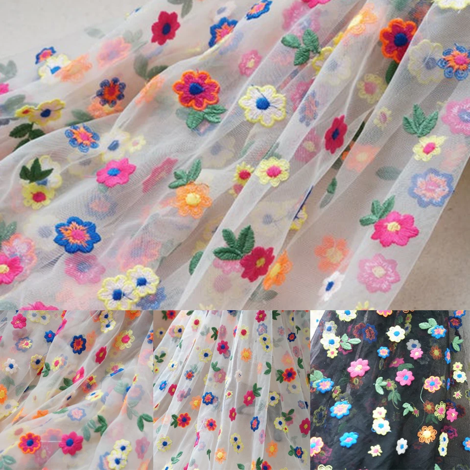 Allover Appliqued 2d fiori ricamo Tulle maglia pizzo tessuto abo materiale Multi colori ricamato accessori per cucire fai da te  15