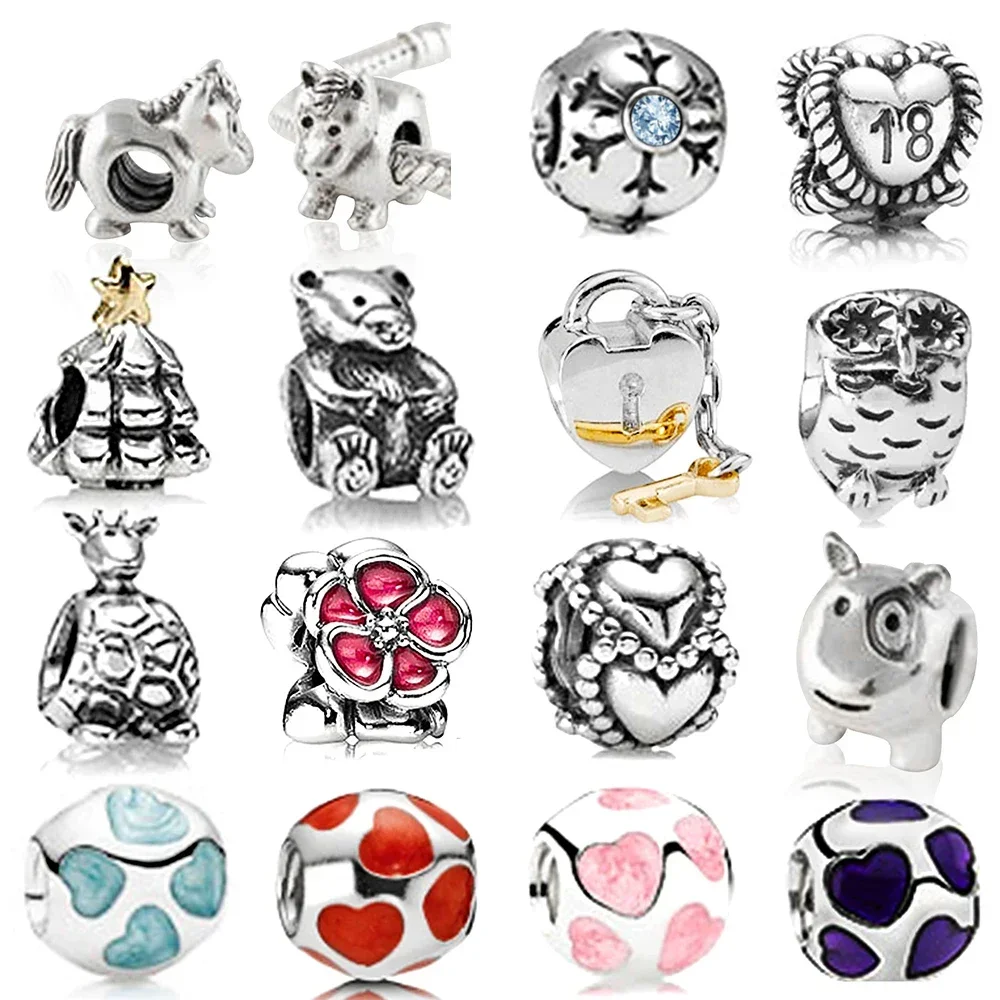 

2019 NEW Thai Silver Retro Christmas Tree Snowflake Bear Owl Flower Love Beaded Clip Charm Original Limited Edition Jewelry