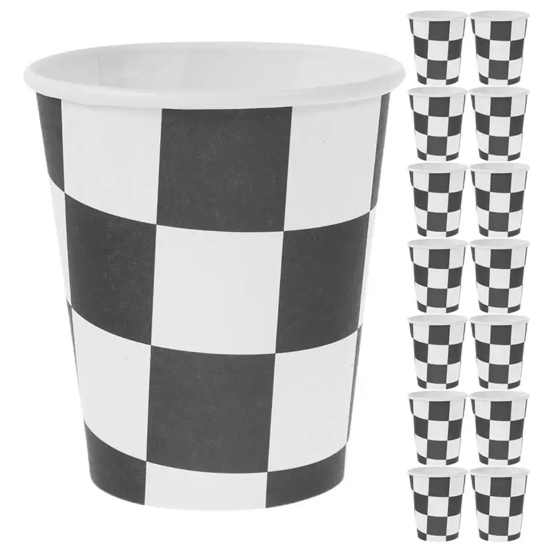 30pcs Racing Party Checkered Cups Paper Cups Water Banquet Party Tableware Checkerboard Paper Cup Wedding Birthday