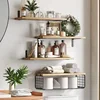 Wall Shelves Floating Mounted Wooden  Rack Kitchen Bathroom Organizer  Decor Garden Bathroom Accessories 4 Piece Set Wall shelfs 1
