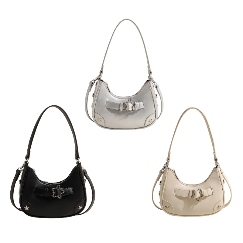 Women Shoulder Crossbody Bag PU Leather Star Buckled Handbag for Daily Activity E74B