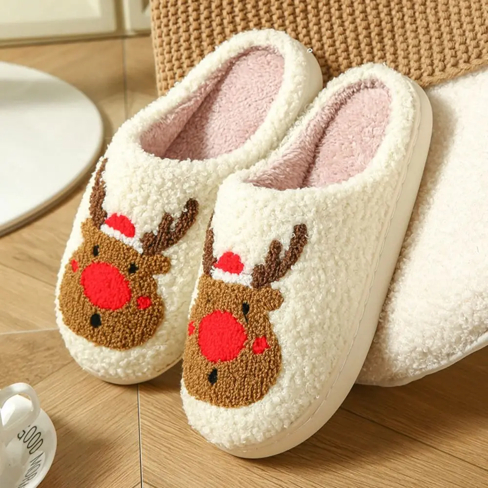 Casual Cute Christmas Slippers Lovely Soft Home Slippers Warm Non-Slip Warm Plush Slides Women