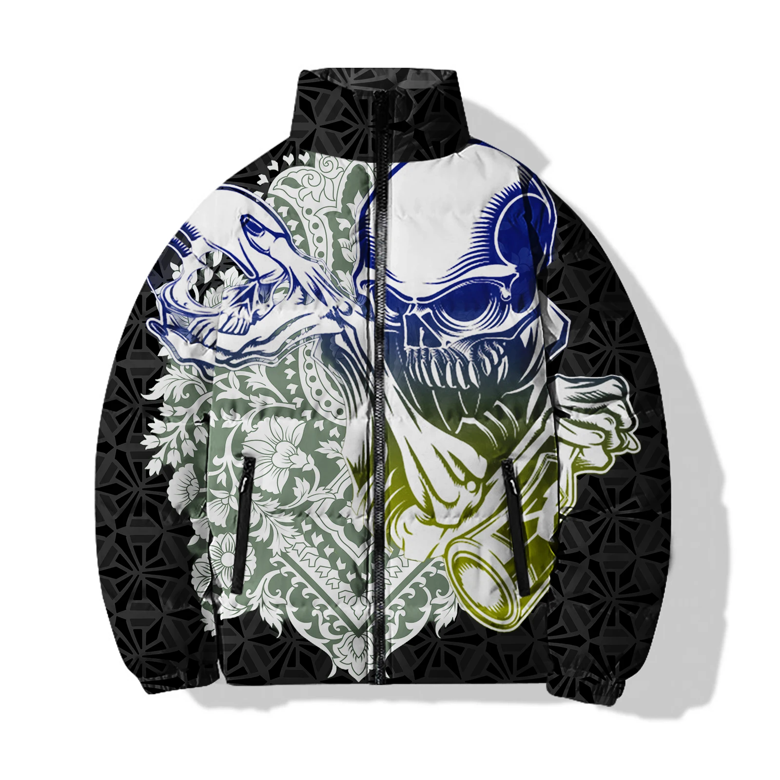 Parkas nuevas a prueba de viento y cálidas, chaquetas modernas y versátiles, parkas con estampado de calaveras de moda para hombre, abrigos de invierno para hombre, abrigo para hombre