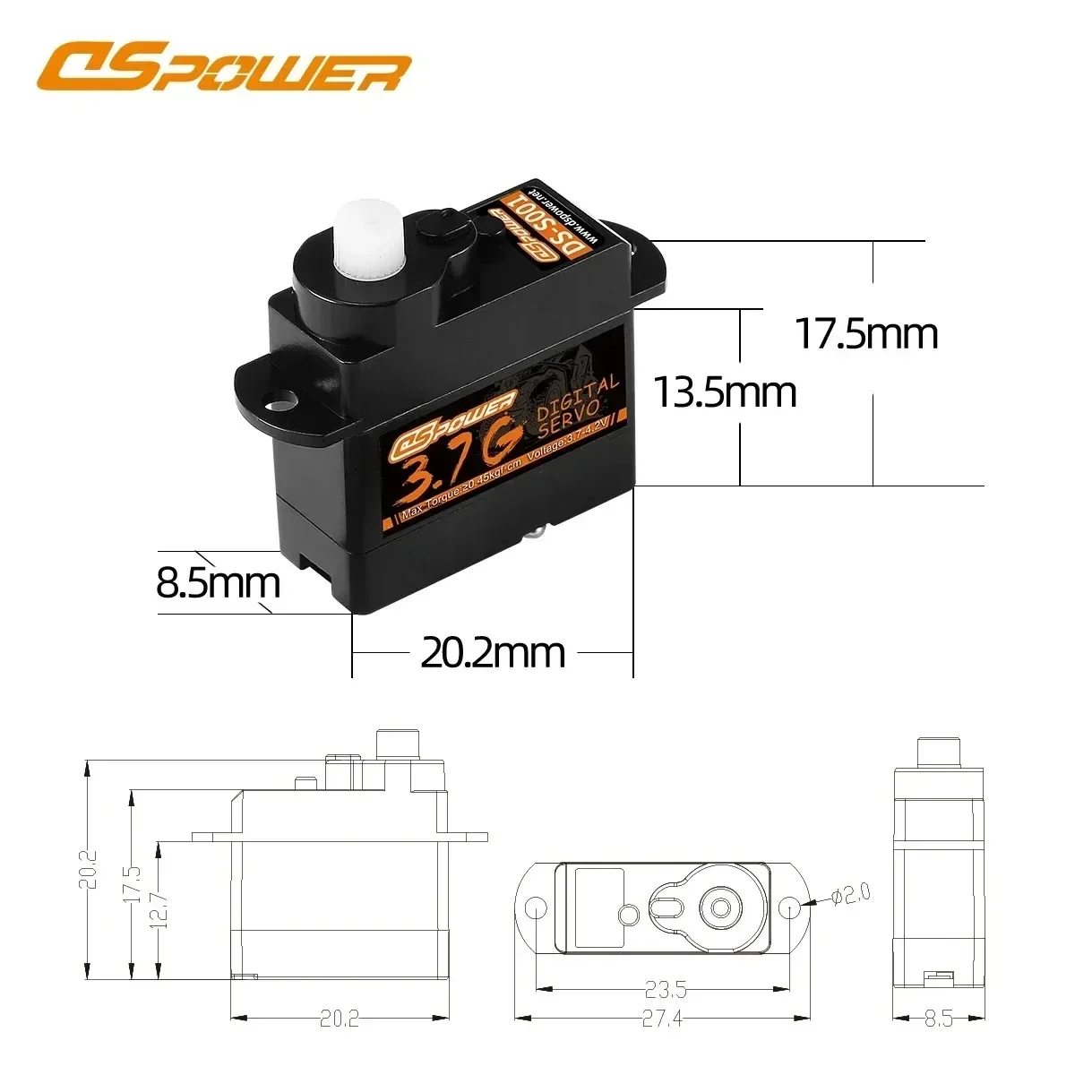 DSPOWER 2g 3,7g 4,3g 5g 6g 8g 9g Digital Micro Servo Kunststoff/Metall Getriebe JR Stecker für RC FPV Drone Starrflügel Hubschrauber Auto Boot – Detail 8