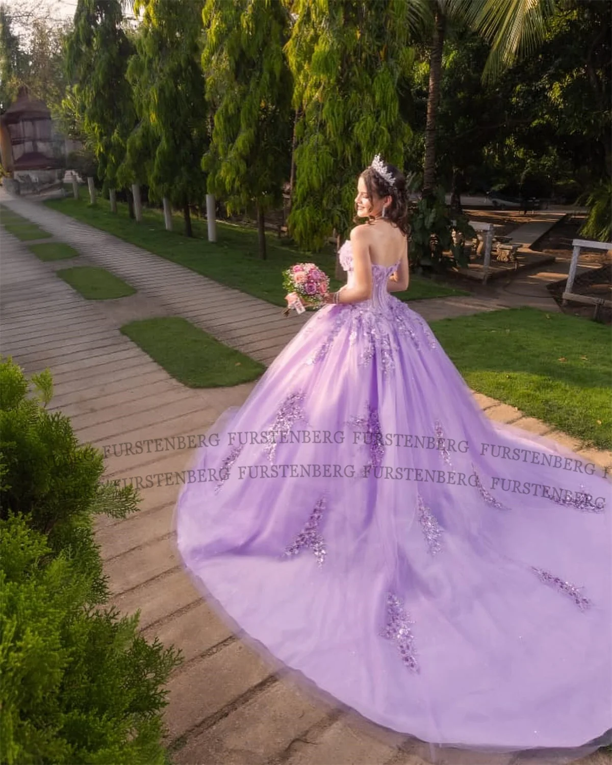 FURSTENBERG ޽ Tulle 15   Sweetheart Pleat Flower Appliques Ʈ Ʈ Vestidos de 15 Quinceanera Customized