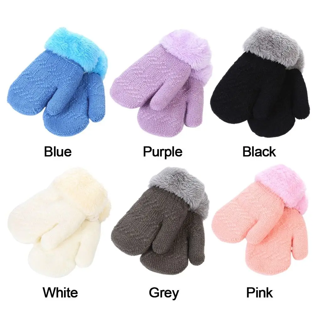 Winter Wool Knitted Gloves for Baby Boys Girls Warm Plush Thick Full Finger Mittens Gloves For 1-3 Years Old Children Kids winter gloves baby mittens