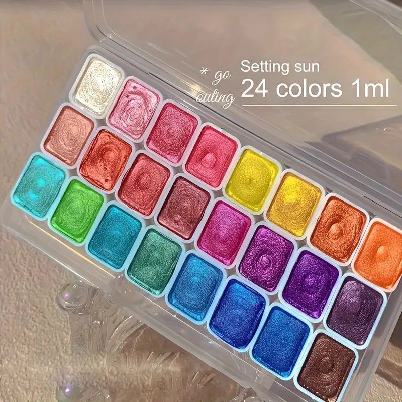 24-Color Vibrant Pearl Watercolor Paint Set for Chinese Painting Tang Cards & Calligraphy