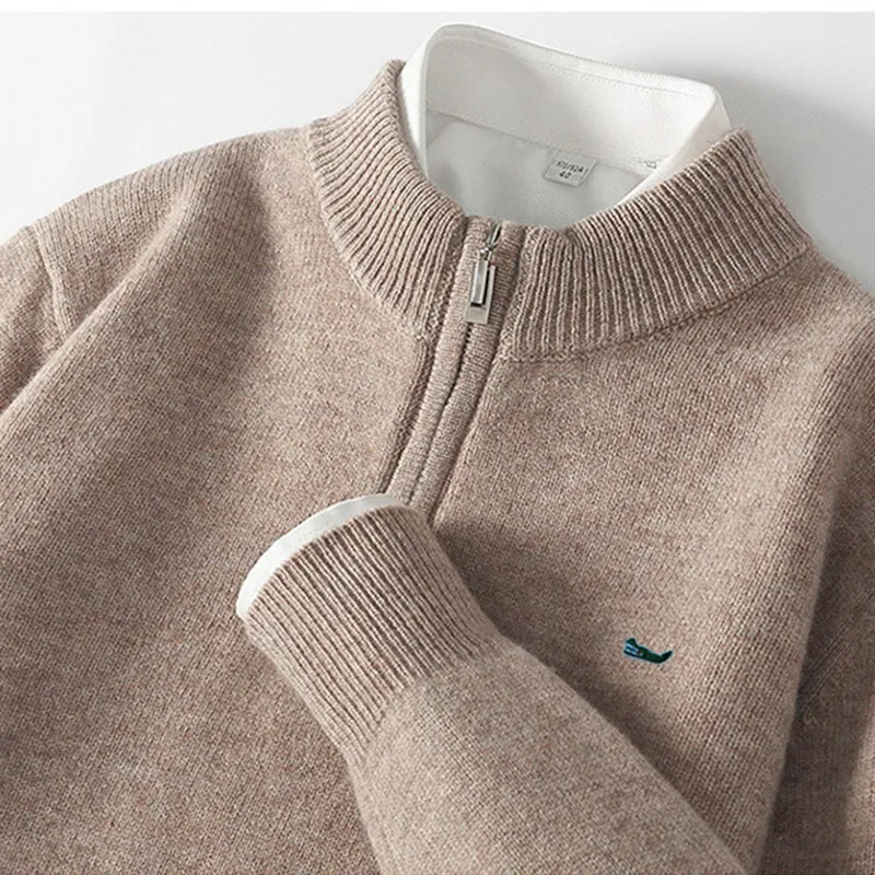 Cashmere Sweater Men Pullover Autumn Half turtleneck Zipper Soft Warm Wool Jumper Knitted Winter Sweaters