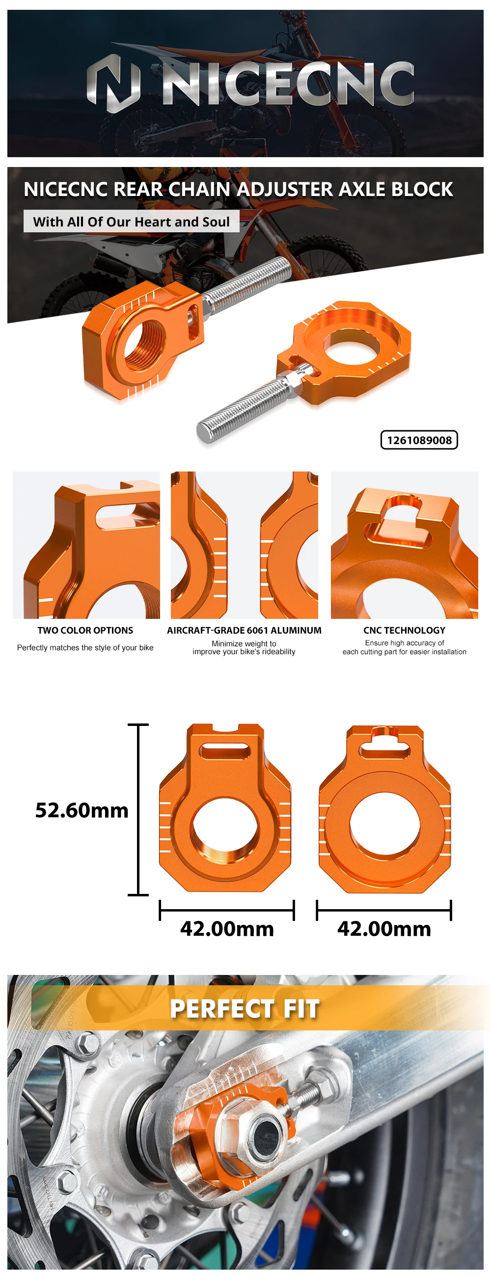 NICECNC Für 2024 KTM EXC 300 SX 125 SXF 450 EXCF 350 Husqvarna TE 300 TE 250 FE 450 GasGas EC 300 Hinterer Kettenspanner-Achsenblock – Detail 7