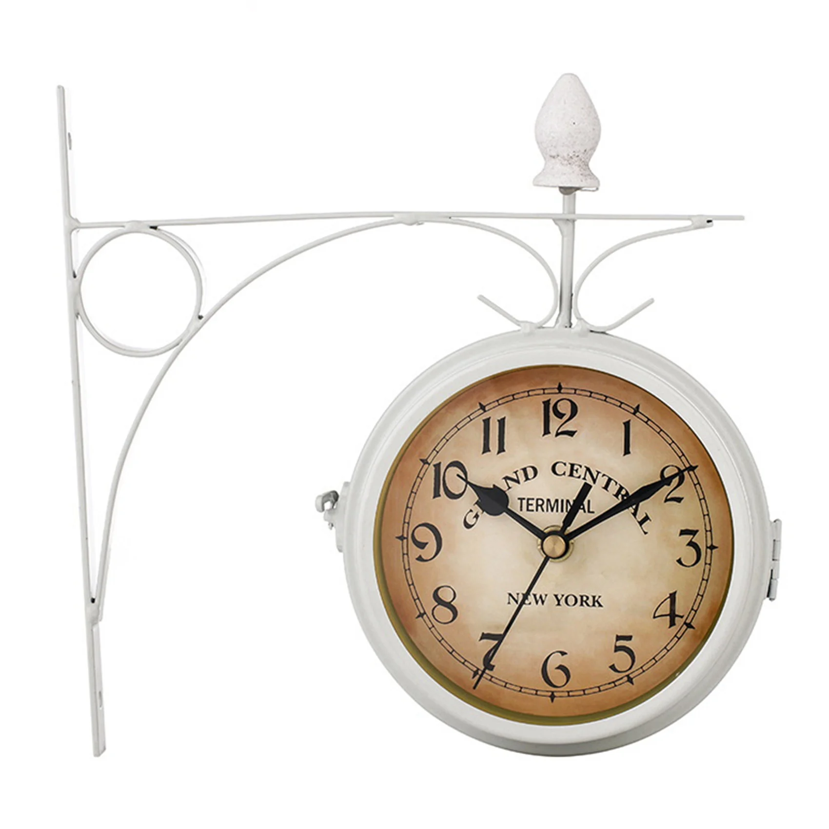 

Iron Round Wall Hanging Double Sided Two Faces Retro Station Clock Round Chandelier Wall Hanging Clock Home Decor