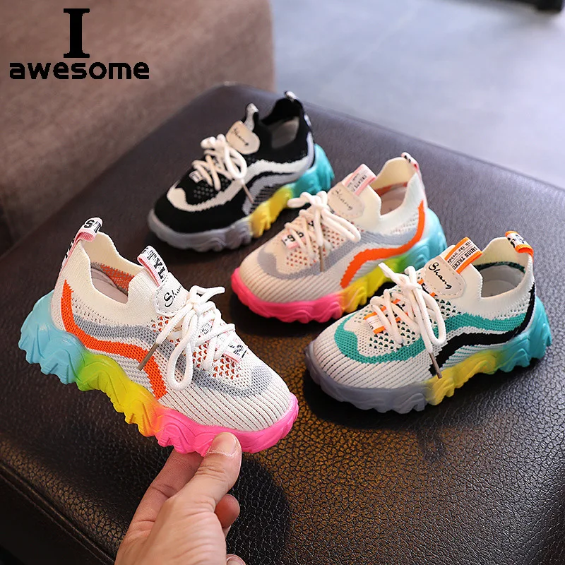 2021 Kids Shoes Colored Soles Baby Toddler Shoes New Breathable Mesh Boys Girls Striped Sports Shoes Children Casual Sneakers children shoes girls casual sneakers spring autumn boys kids breathable mesh running sports shoes 2021 fashion platform shoes