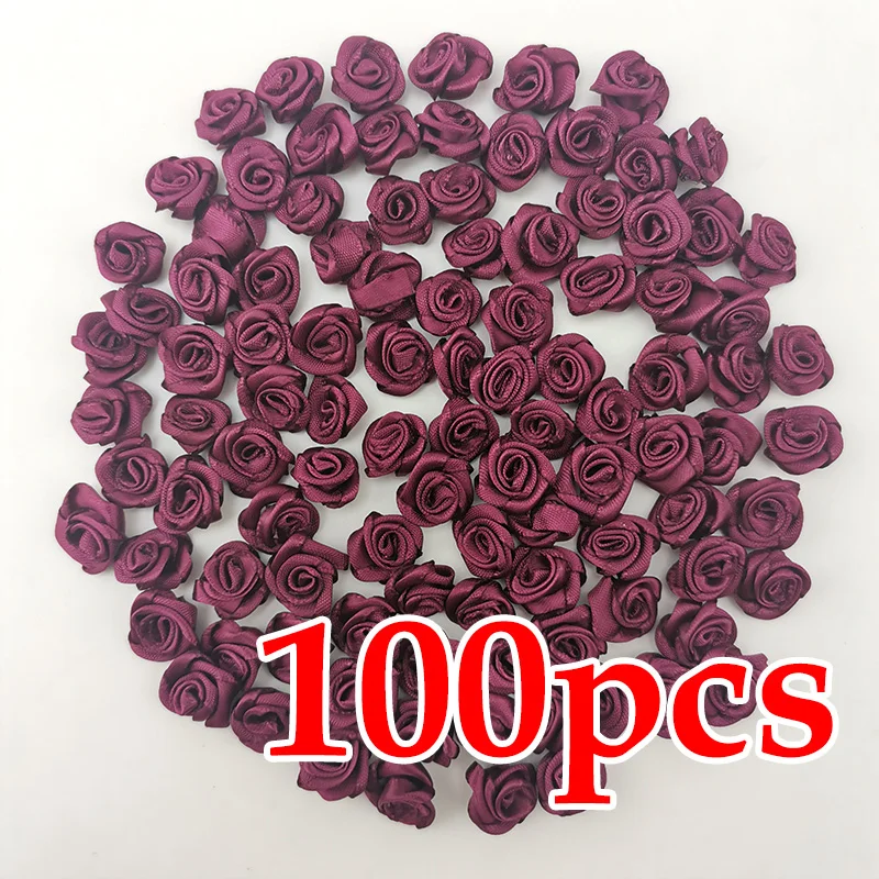 100-Pack Mini Pink Satin Ribbon Flowers for Crafting and Party Decor