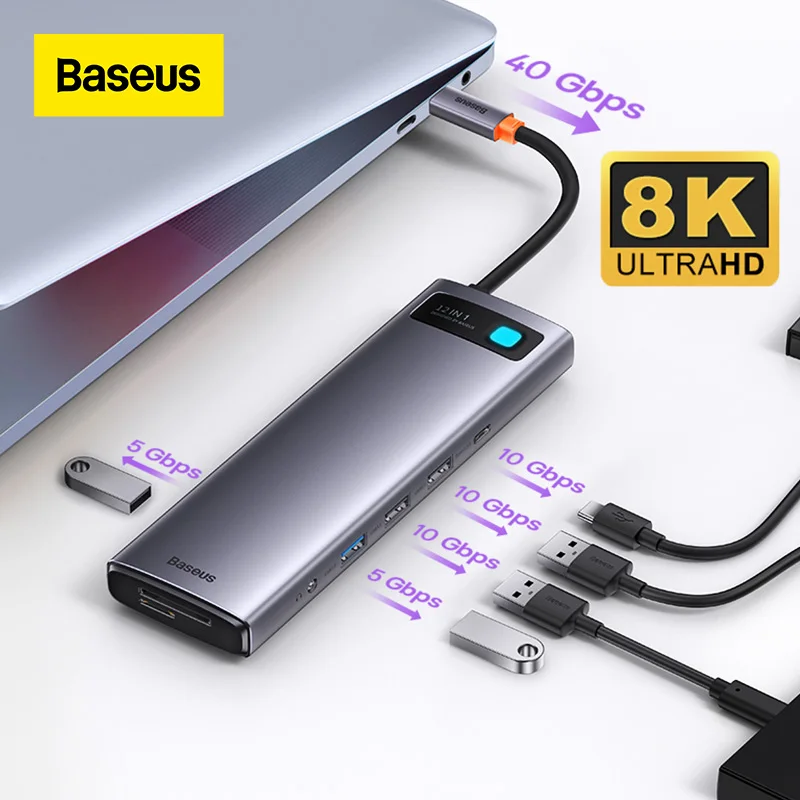 

Baseus 12 in 1 HUB Dock 8K/30Hz USB C HUB Type C to HDMI-compatible USB 3.0 Adapter PD 100W DP RJ45 Station for MacBook Pro Air