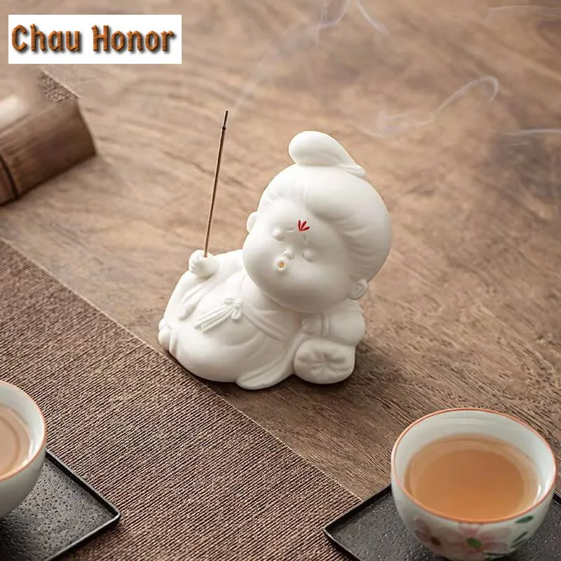 Creative Chinese Ceramic Lovely Lady Thread Incense Inserting Seat Incense Inserting Device Indoor Sandalwood Household Tea Pets