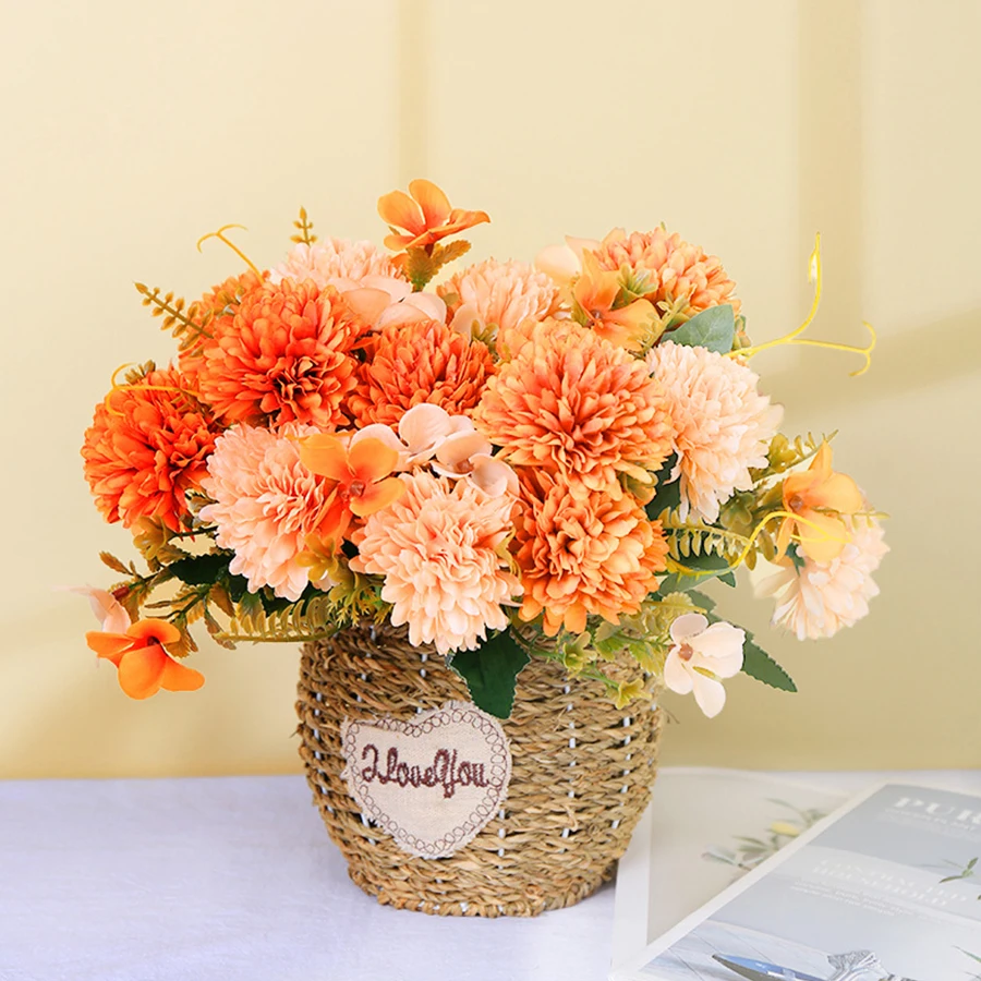 Künstliche Blumen Seiden-Kugelchrysanthemen für Außenbereich Garten Hochzeit Brautsträuße Heim Zimmer Vase Tisch Kranz Festival DIY Geschenk – Detail 3