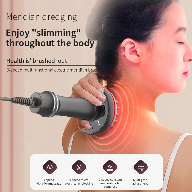 Electric Meridian Brush Gua Sha Body Massager Vibrate Microcurrent Hot Compress Scraping Lymphatic Drainage Machine Fat Burner 3