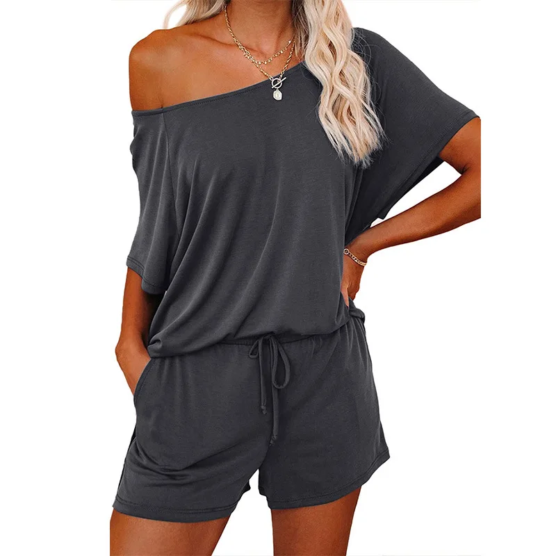 Solid-color Home Clothing Female New Tie with Short-sleeved Basic Home Clothing Set Pajamas Women's Spring and Summer