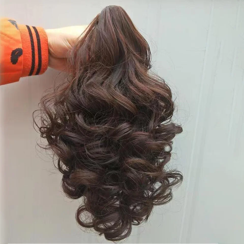 Synthetic Hair Ponytail Extensions Claw Clip in Hairpieces for Women High Temperture Fiber Short Wave Ponytail Black Brown