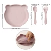 3PCS Silicone Baby Dishes Soft Spoon Fork Cartoon Bear Plate Suction Lunch Box Solid Color Baby Food Storage Toddler Tableware 6