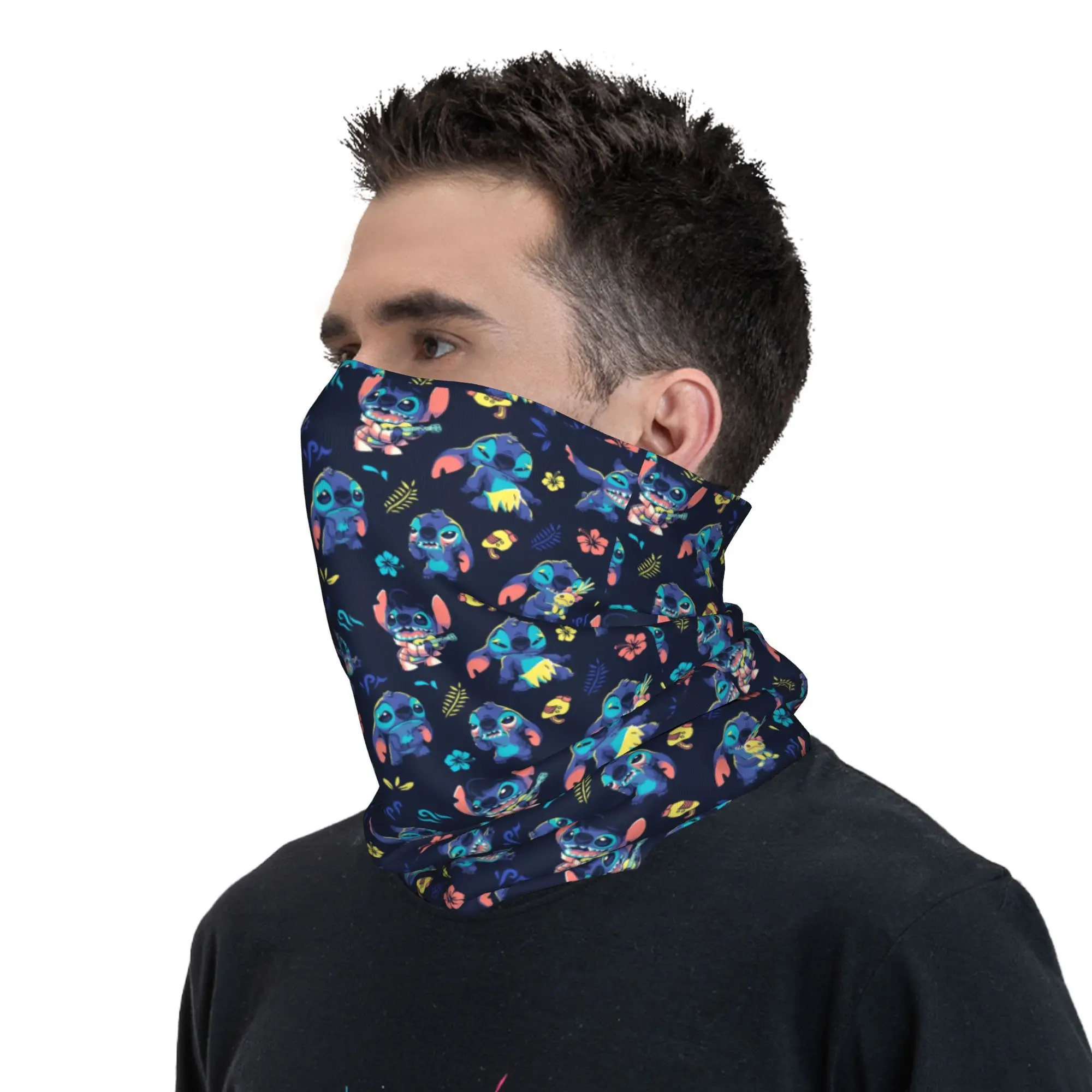 Neck Gaiter Stitch Pattern Bandana Women Men Winter Ski Hiking Scarf Anime Cartoon Face Cover