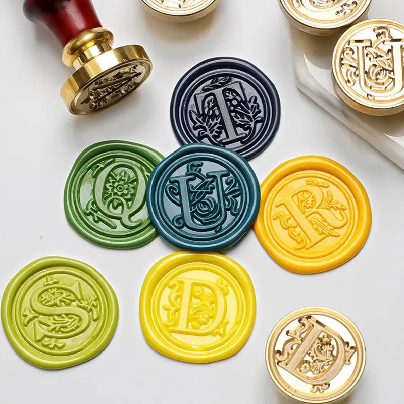 1set 26 Letter A-Z Wax Seal Stamp Wooden Handle Wax Seal Paint Copper Head For Envelope Gift Invitation Card Sticker