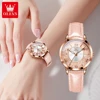 OLEVS 5539 Quartz Watch Woman Flowing Crystal Design Roman Numeral Scale Ladies Wristwatch Leather Strap Waterproof Womens Watch 5