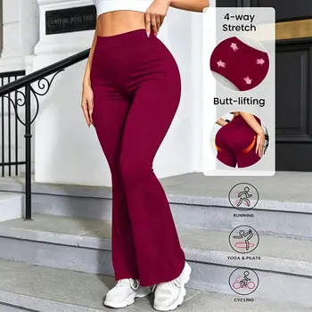 Women's High-Waisted Flared Yoga Leggings, Basic Style High Stretch Bootcut Workout Pants,Women's Trousers,Plus Size Leggings 1